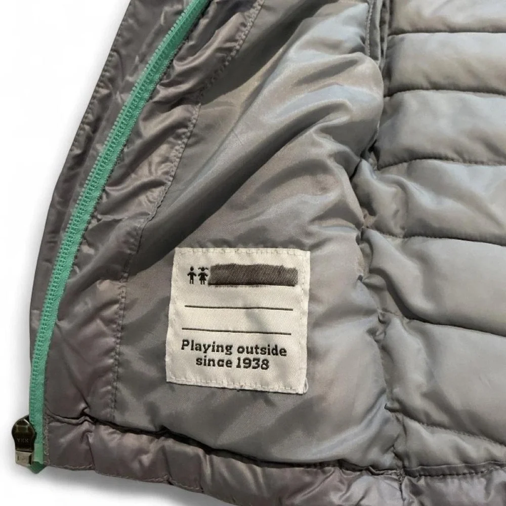 Columbia Puffer Jacket Toddler Girls 3T Grey Mint Green Good Quilted Hooded